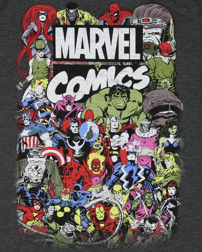 Vista 3 de Marvel Camiseta para hombre Marvel Avengers Comics Crew para hombre Gris Carbón jaspeado