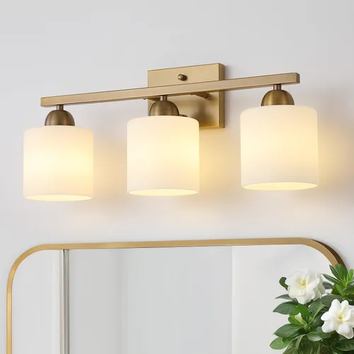 Vista 14 de Mecgirn Luces de tocador de vidrio de leche de acero inoxidable para baño, 2 lámparas cromadas de baño sobre espejo, enchufes E26 de cerámica
