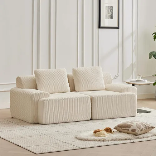 Vista 8 de Sofá modular modular con otomana móvil, sofá de asiento profundo con almohadas, cómodo sofá modular de nube para sala de estar, dormitorio y Blanco