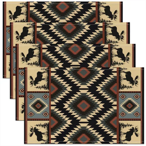 Vista 25 de Erosebridal Juego de 4 manteles individuales rústicos del oeste de 12 x 18 pulgadas, manteles individuales azteca del suroeste, manteles