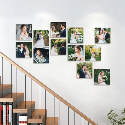 Vista 7 de Azulejos de Fotos Personalizados, Marcos de Fotos de Azulejos Metálicos Mixtos Personalizados Adhesivos para Pared, Marcos de Fotos Collage