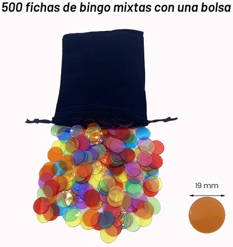 Vista 2 de JUNWRROW 500 piezas de 3/4 pulgadas transparentes de 6 colores Bingo contando chips con bolsa