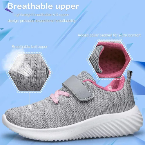 Vista 4 de Wonvatu - Tenis para niños pequeños con correa para caminar y correr Tenis atléticos para correr