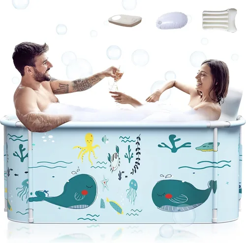 Vista 7 de Bañera plegable portátil extra grande de 53" con cubierta para adultos, bañera de SPA familiar para remojo en baño pequeño, bañera engrosada