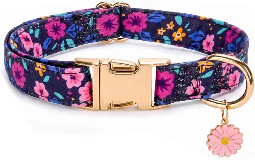 Vista 19 de Collar de perro para perros pequeños y medianos, diseño especial, lindo collar para mascotas, suave, ajustable, elegante, floral, hembra, cachorro