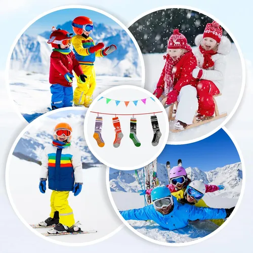 Vista 7 de Calcetines de esquí para niños, 2 pares3 pares, cálidos y gruesos, calcetines de nieve OTC para niños y niñas, esquí de invierno y snowboard, Verde