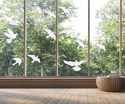 Vista 9 de Calcomanías anticolisión para ventanas con forma de pájaro, adhesivos para puertas de vidrio para proteger y evitar golpes de pájaros (negro)