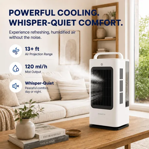 Vista 6 de Aires acondicionados portátiles, enfriador de aire evaporativo de 1700 ml con control remoto, mini aire acondicionado portátil oscilante de 120°