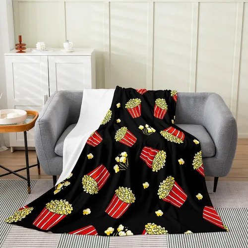 Vista 16 de Manta de felpa con diseño de palomitas de maíz, para niños, niñas, adolescentes, cine para todas las estaciones, manta de cama transpirable a