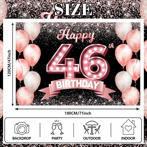 Vista 29 de Cartel de feliz cumpleaños décimo oro rosa, telón de fondo, saludos a 10 años, globos de confeti, decoración temática para niñas de 10 años