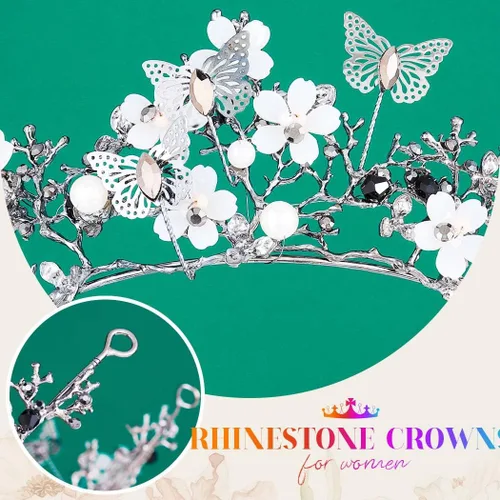 Vista 23 de Brishow Tocado de quinceañera con coronas de reina y mariposas doradas para mujer