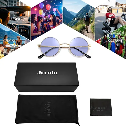 Vista 6 de Joopin Lentes de sol redondos pequeños retro, redondos, hippie, polarizados, protección UV400, pantallas de metal para hombres y mujeres