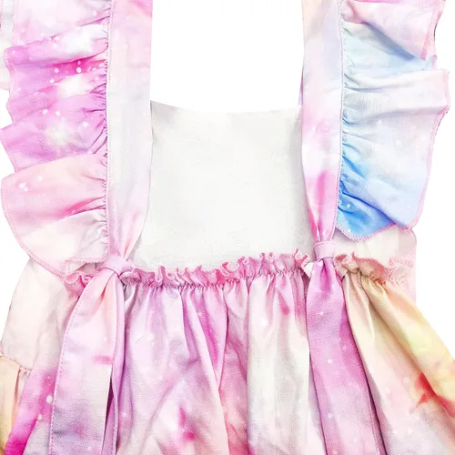 Vista 4 de YY-one Vestido de princesa con cuello cuadrado para niñas, vestido de princesa con mangas con volantes, vestido de princesa para niñas