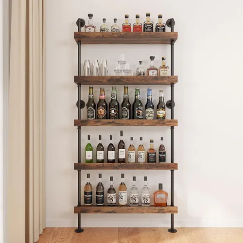 Vista 3 de Estante de vino de 5 niveles montado en la pared, 23.6 pulgadas de Negro