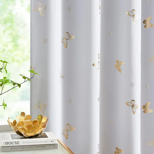 Vista 15 de Jubilantex - Cortinas opacas con diseño de mariposa dorada, 80 % rosa bebé Cortinas opacas 80% rosa lavanda/rosa bebé, estampado de mariposa