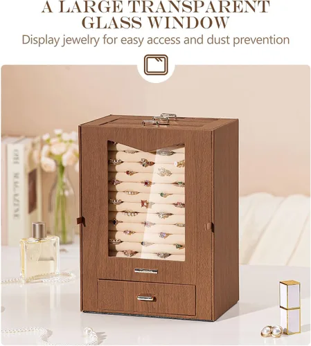 Vista 2 de Homde Organizador de joyas con ganchos transparentes para collares de ventana, regalo para mujeres, caja de joyería para collares, anillos, aretes