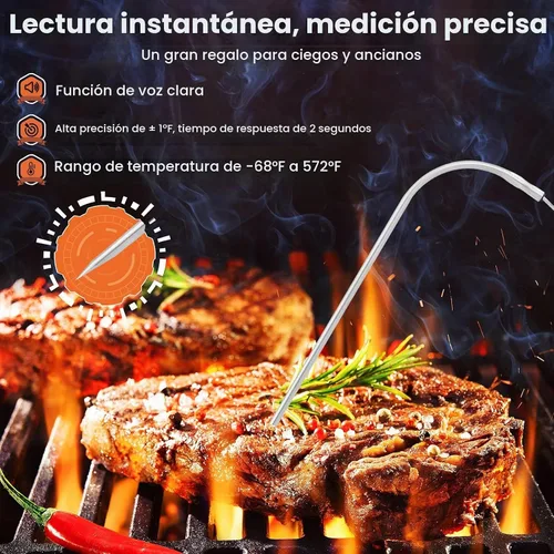Vista 3 de Leepenk Termómetro digital para carne con transmisión de voz clara para ciegos y ancianos, termómetro de sonda para cocinar con pantalla táctil
