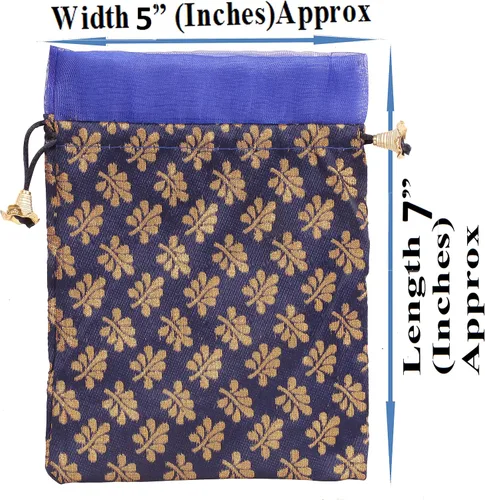 Vista 6 de Touchstone Hermosas bolsas de regalo reutilizables, respetuosas con el medio ambiente, con cordón grande, patrón de hojas de mimosa, brocado