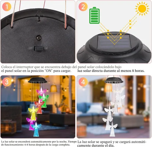 Vista 5 de Regalos de cumpleaños para mujeres, mamá, abuela, regalos de jardinería para mujeres, campanillas de viento solares de ángel para exteriores