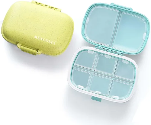 Vista 7 de Organizador de pastillas de viaje con 8 compartimentos, pastillero diario pequeño para bolsa de bolsillo, contenedor de píldoras portátil Azul