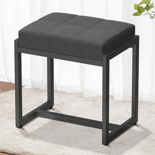Vista 8 de Taburete de tocador, taburetes de silla de tocador para sala de maquillaje, taburete cuadrado de lino para tocador, otomanos pequeños acolchados