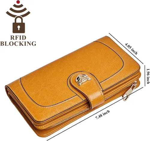 Vista 7 de FOXLOVER Cartera de pulsera de diseño para mujer, de gran capacidad, para mujer, con bloqueo RFID, tarjetero de cuero