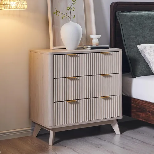 Vista 32 de T4TREAM Cómoda acanalada de 3 cajones de 32 pulgadas para dormitorio, aliso Aliso Oscuro