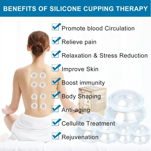 Vista 3 de Shinefuture Juego de terapia de ventosas, kit de 5 piezas de silicona para masaje, masajeador de celulitis, ventosas para masaje corporal