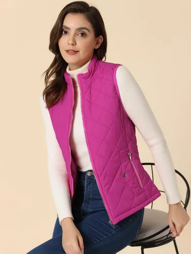 Vista 2 de Allegra K - Chaleco acolchado y ligero, de cuello alto, con cremallera, para mujer