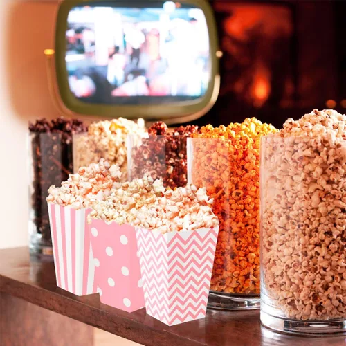 Vista 2 de NUOLUX 48pcs Palomitas Cajas Cartón Caramelo Contenedor Rugby Stripe Wave Dot Patrón Deco1