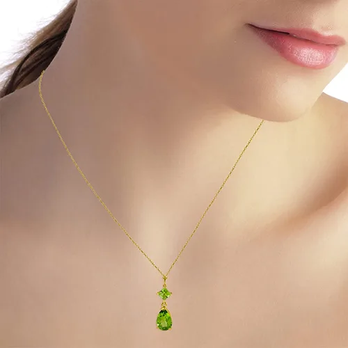 Vista 4 de Galaxy Gold GG Collar de oro macizo de 2 quilates de 14 quilates con colgante de gota de peridoto natural