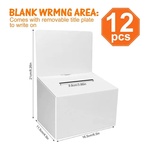 Vista 2 de GRAWUN Paquete de 12 Cajas de Votación de Cartón con Ranura, Cajas Blancas Brillantes para Rifas de 6.5 x 4.5 x 4.5 pulgadas, Cajas de Sugerencias