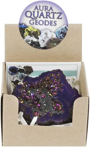Vista 13 de StoneStory Cristal de roca natural de cuarzo recubierto de titanio, geoda de cristal curativo Reiki, espécimen mineral drusa azul, decoración