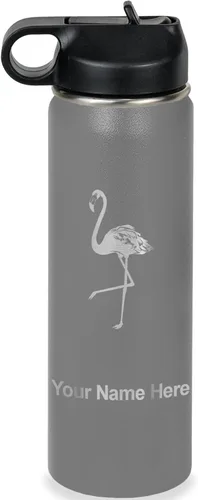 Vista 19 de LaserGram Botella de agua personalizada, flamenco, acero inoxidable de doble pared aislada al vacío con popote superior, regalo grabado