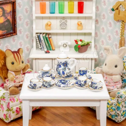 Vista 5 de Odoria 1:12 Miniatura 15pcs porcelana azul Chintz taza de té Set (azul)