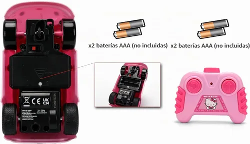 Vista 3 de Jada Hello Kitty - Vehículo a control remoto a escala 1:32 - Función simple con control remoto rosa convertible con juguetes de figuras no extraíbles