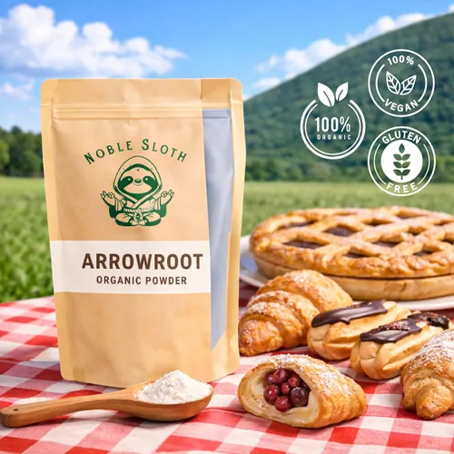 Vista 4 de Noble Sloth Polvo de arrurruz orgánico prémium de 16 onzas, almidón de arrurruz natural puro, sin gluten, sin OMG, espesante para cocinar y hornear