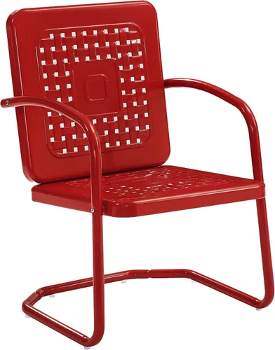 Vista 13 de Crosley Furniture Bates - Juego de 2 sillas para exteriores, sillas de patio de metal retro para comedor, porche, terraza, balcón, color rojo