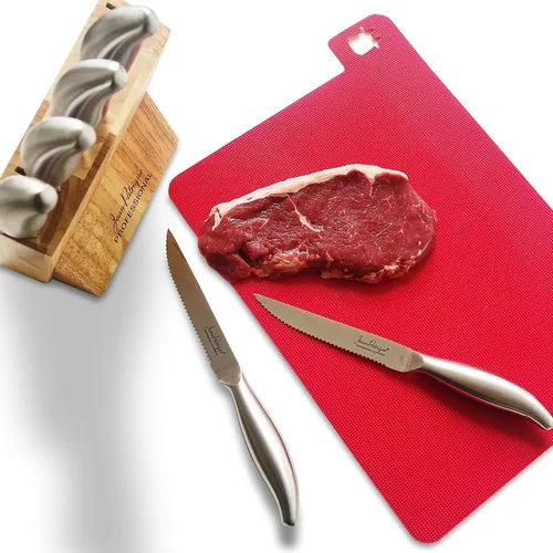 Vista 3 de Jean-Patrique Juego de cuchillos de cocina con bloque – Juego de 6 cuchillos de acero inoxidable con soporte de madera – Aptos para lavavajillas