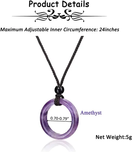 Vista 6 de PESOENTH Collar con colgante de cristal curativo para mujer, cristales de amatista púrpura natural, piedras preciosas de cuarzo, collar de cordón