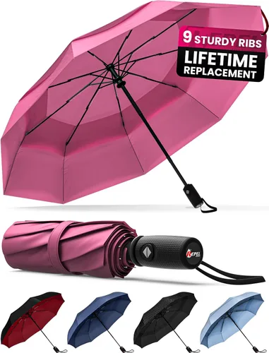 Vista 69 de REPEL Windproof Travel Umbrella - Compact & Withstands Winds up to 85MPH , Strongest Premium Auto Folding Umbrella for Rain and Sun - Durable, Light