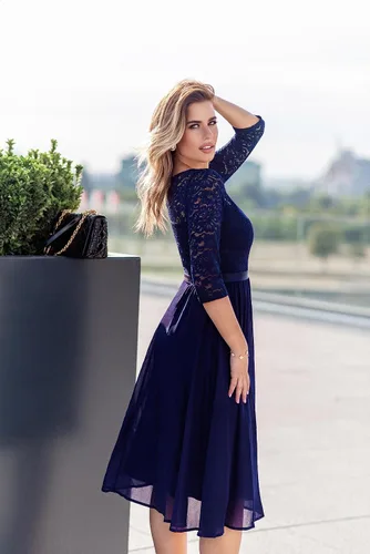 Vista 4 de MISSMAY Vestido de fiesta de dama de honor formal de encaje con cuello en V
