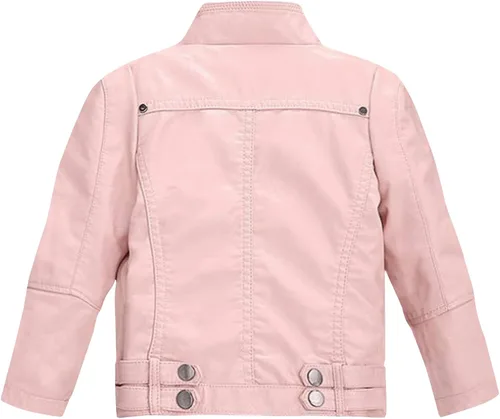 Vista 2 de Evelin LEE Niños Niñas Cuero PU Manga Larga Stand Collar Moto Chaqueta Casual Zip Up Outwear Abrigo