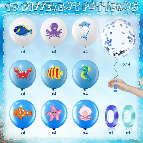 Vista 2 de Aoriher 50 globos de animales marinos para decoración de fiesta bajo el mar, fiesta de cumpleaños, globos de látex, tema oceánico para criaturas