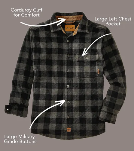Vista 5 de Venado Camisas a cuadros para hombre Camisa pesada de vellón a cuadros Suave