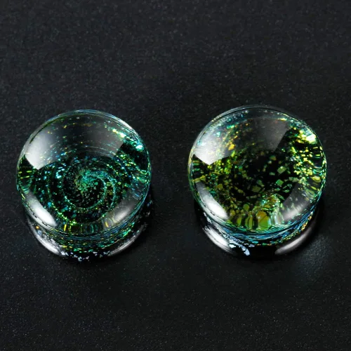 Vista 4 de COOEAR Tapones y túneles de cristal para piercing de galaxia, acampanados, par de estiradores de expansión empaquetados para regalo