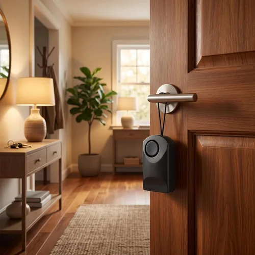 Vista 2 de Alarma de manija de puerta, alarma de perilla de puerta, alarma de seguridad para el hogar, sensor de puerta táctil, 120 db, alarma de seguridad