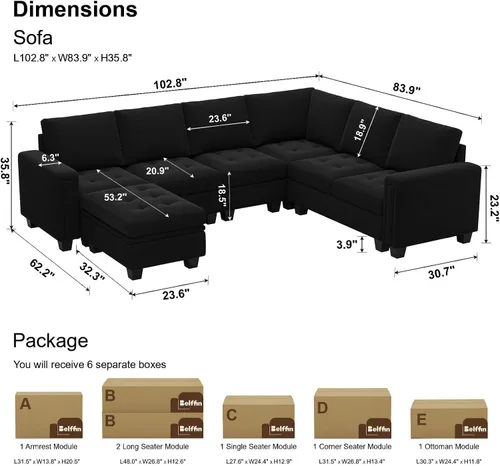 Vista 2 de Belffin Sofá modular de terciopelo con almacenamiento otomano de 6 plazas en forma de L, sofá modular modular con diván reversible, sofá seccional