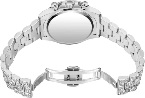 Vista 5 de Gosasa Reloj de pulsera para hombre y mujer, diseño de diamantes y esfera colorida, estilo hip hop, piedras de cristal de acero inoxidable