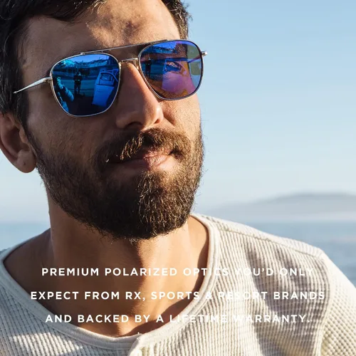 Vista 6 de Pilotfish Patron Polarized Aviator Sunglasses Men Women, Stainless Steel Frame, CR-39 Anti-Reflective Hydrophobic UV400 Lens
